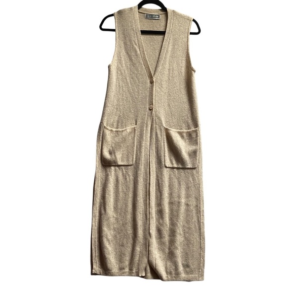ZYH Oliver beige sleeveless button vest knit duster cardigan Sz S/ M 19” PTP - Picture 1 of 10